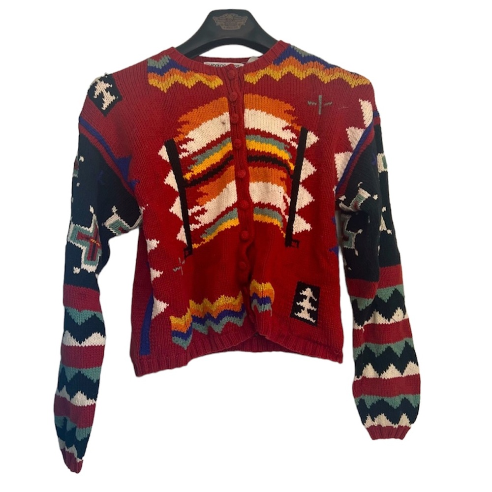 Red white black cardigan